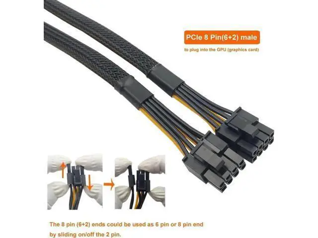 Alt view image 2 of 4 - Sleeved 8Pin PCIe Splitter Cable, 33cm (13 Inch), 8Pin Female to Dual 6+2Pin Male GPU Power Adapter
