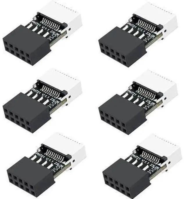 Main image of 6Pcs PH721 Motherboard USB2.0 9Pin Header Male to Female Type-E Adapter, Internal USB-C Front Panel Port Converter