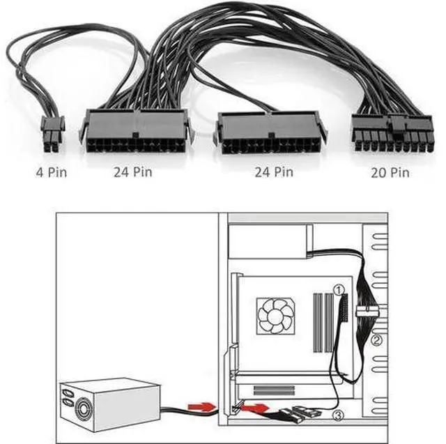 Alt view image 4 of 5 - Dual PSU Synchronous Startup 24Pin Extension Cable Kit, ATX 20+4 Pin Multiple Power Supply Splitter Adapter Cord for Desktop Motherboard Dual Power Expansion