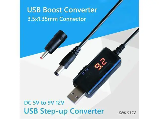 Alt view image 2 of 3 - DC 5V to 9V/12V Step-Up Boost Converter with 3.5×1.35mm DC Cable & LED Voltage Display, Power Transformer for Router, ONU Modem & WiFi Devices