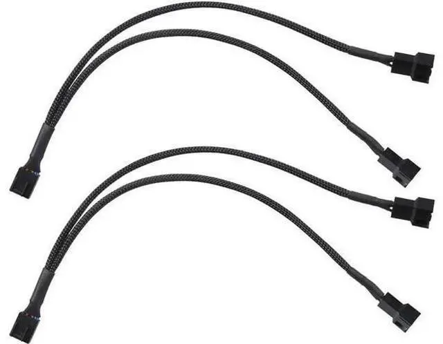 Main image of 2 Pack 10 Inch Sleeved 1-to-2 PWM Fan Splitter Cable, Black Braided 2-Way PC Fan Extension Cord Compatible with 3-Pin & 4-Pin CPU Chassis Fans