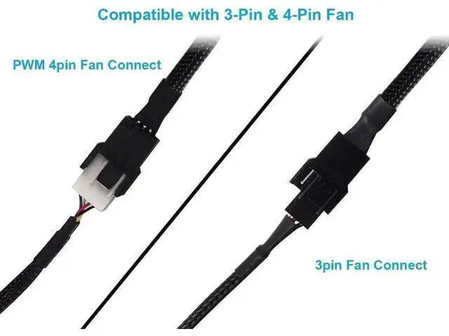 Alt view image 3 of 7 - 2 Pack 10 Inch Sleeved 1-to-2 PWM Fan Splitter Cable, Black Braided 2-Way PC Fan Extension Cord Compatible with 3-Pin & 4-Pin CPU Chassis Fans