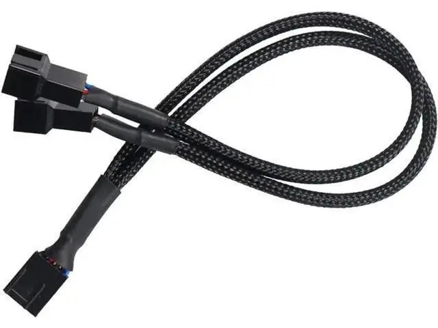 Alt view image 2 of 7 - 2 Pack 10 Inch Sleeved 1-to-2 PWM Fan Splitter Cable, Black Braided 2-Way PC Fan Extension Cord Compatible with 3-Pin & 4-Pin CPU Chassis Fans