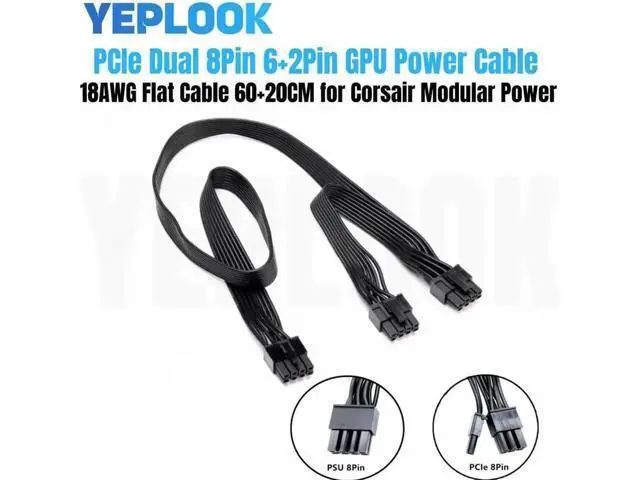 Alt view image 5 of 6 - 18AWG Flat PCIe Dual 8Pin (6+2) GPU Power Cable for Corsair RM Series Modular PSU RM450/RM550/RM650/RM750/RM850/RM1000