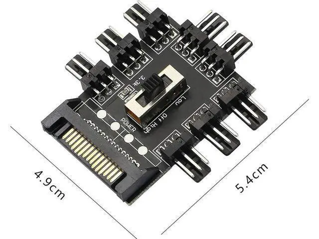 Alt view image 3 of 7 - SATA Powered 1-to-8 PC Fan Hub, 12V 3Pin Fan Splitter Controller Hub Compatible with Desktop Chassis Cooling Fans