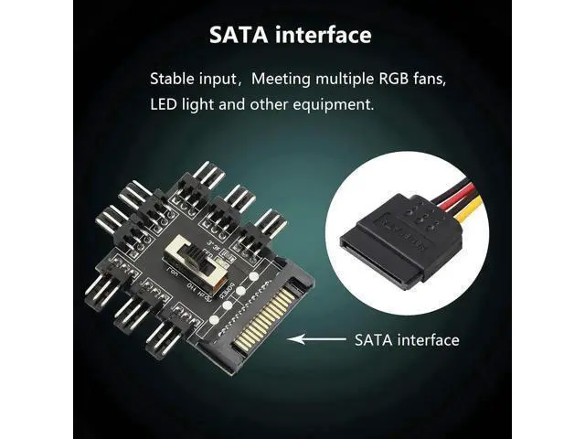 Alt view image 2 of 7 - SATA Powered 1-to-8 PC Fan Hub, 12V 3Pin Fan Splitter Controller Hub Compatible with Desktop Chassis Cooling Fans
