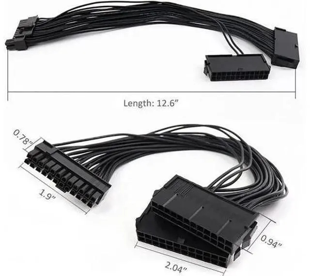 Alt view image 5 of 5 - Dual PSU Synchronous Startup 24Pin Extension Cable Kit, ATX 20+4 Pin Multiple Power Supply Splitter Adapter Cord for Desktop Motherboard Dual Power Expansion