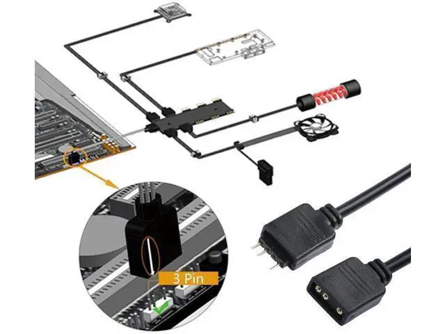 Alt view image 2 of 6 - 5V 3Pin ARGB 1 to 4 Splitter Cable, Addressable RGB Hub Extension Cord for PC Case Fans & CPU Coolers