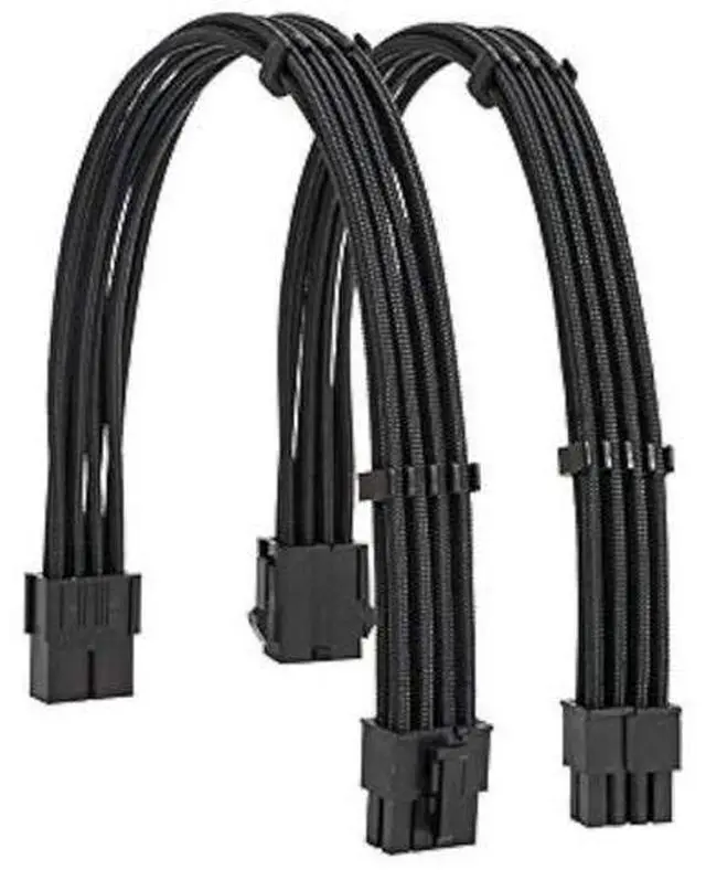 Main image of Black Braided PSU Extension Cable Kit, 18AWG EPS 8Pin + PCIe 8Pin with Cable Combs