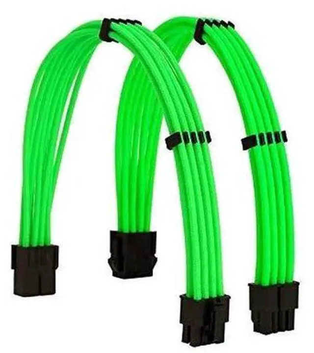 Main image of Green Braided PSU Extension Cable Kit, 18AWG EPS 8Pin + PCIe 8Pin with Cable Combs