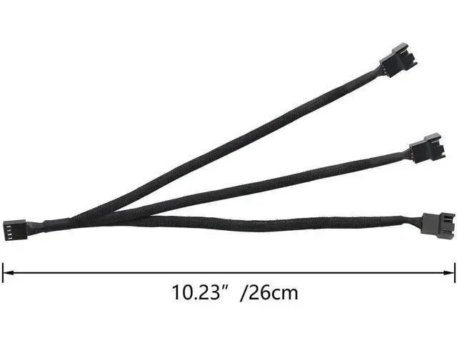 Alt view image 3 of 5 - 2PCS Black Sleeved 1-to-3 4-Pin PWM Fan Splitter Cable, Compatible with 3Pin/4Pin PC Case Cooling Fans, ATX Motherboard Fan Power Extension Converter