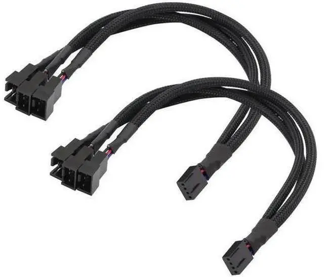 Main image of 2PCS Black Sleeved 1-to-3 4-Pin PWM Fan Splitter Cable, Compatible with 3Pin/4Pin PC Case Cooling Fans, ATX Motherboard Fan Power Extension Converter