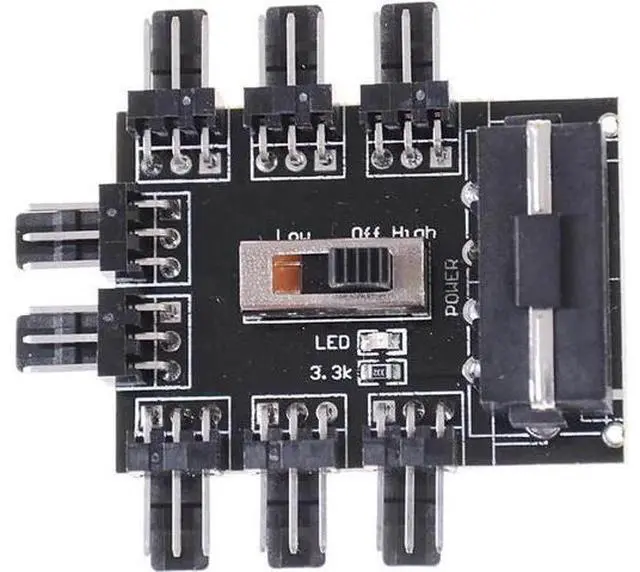 Alt view image 4 of 4 - 8-Port PC Fan Hub with 7V/12V Voltage Switch, Molex Powered 1-to-8 Fan Splitter PCB Adapter, Compatible with 3-Pin & 4-Pin Chassis Fans