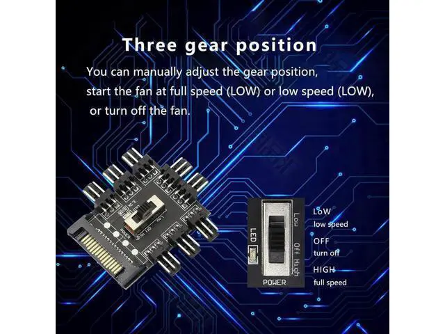 Alt view image 5 of 7 - SATA Powered 1-to-8 PC Fan Hub, 12V 3Pin Fan Splitter Controller Hub Compatible with Desktop Chassis Cooling Fans