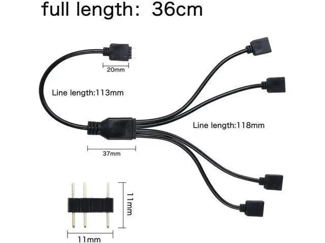 Alt view image 6 of 6 - 5V 3Pin ARGB 1 to 4 Splitter Cable, Addressable RGB Hub Extension Cord for PC Case Fans & CPU Coolers