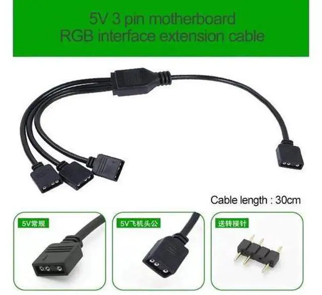 Alt view image 2 of 7 - 5V 3-Pin Addressable ARGB Splitter Extension Cable, ARGB Connector for 5050/3528 LED Strips, PC ARGB Fans & Lighting Accessories