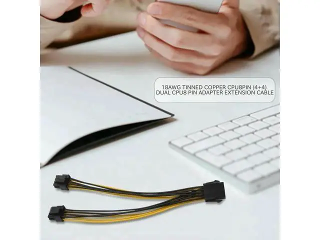 Alt view image 2 of 4 - 20cm 18AWG CPU 8Pin Female to Dual 4+4Pin Male Y-Splitter Power Extension Cable