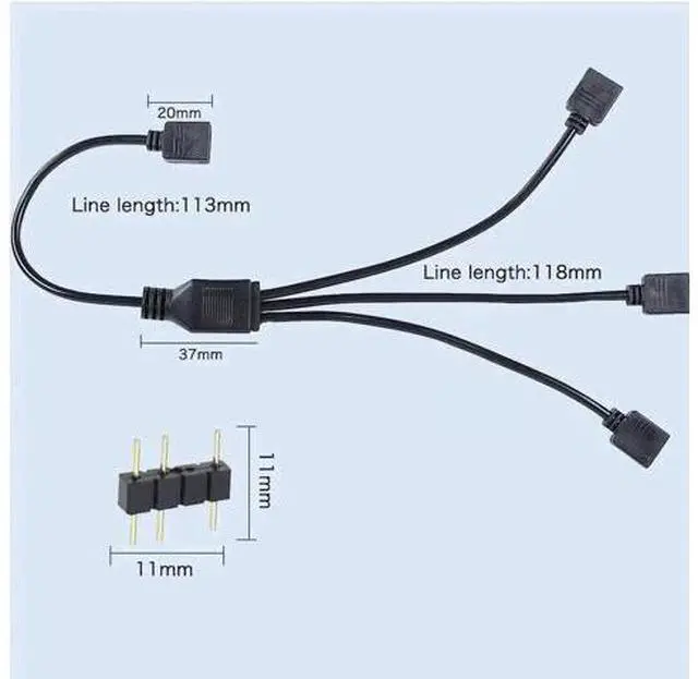 Alt view image 5 of 7 - 5V 3-Pin Addressable ARGB Splitter Extension Cable, ARGB Connector for 5050/3528 LED Strips, PC ARGB Fans & Lighting Accessories
