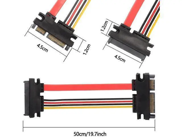 Alt view image 5 of 7 - 2-Pack 50cm 22Pin SATA (7+15) Male to Female Data & Power Extension Cable