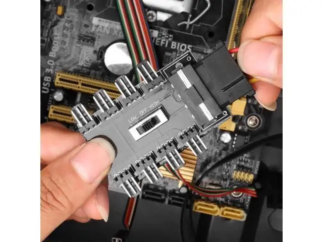 Alt view image 3 of 6 - IDE 4-Pin Powered 1-to-8 12V 3-Pin PC Fan Hub, Multi-Port Chassis Cooling Fan Splitter Controller for Desktop Motherboard