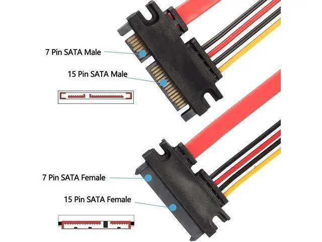 Alt view image 6 of 7 - 2-Pack 50cm 22Pin SATA (7+15) Male to Female Data & Power Extension Cable
