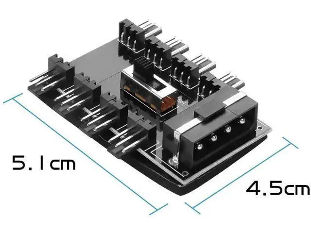 Alt view image 6 of 6 - IDE 4-Pin Powered 1-to-8 12V 3-Pin PC Fan Hub, Multi-Port Chassis Cooling Fan Splitter Controller for Desktop Motherboard