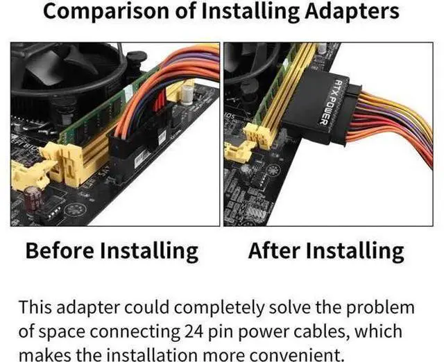 Alt view image 6 of 6 - 90 Degree ATX 24Pin Power Adapter Board, 24Pin Male to Female Right Angle PSU Port Connector for Desktop Motherboard