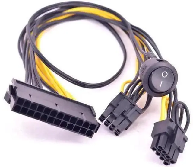 Main image of 30cm 24Pin ATX to Dual 6+2 Pin PCIe Power Cable with On/Off Switch