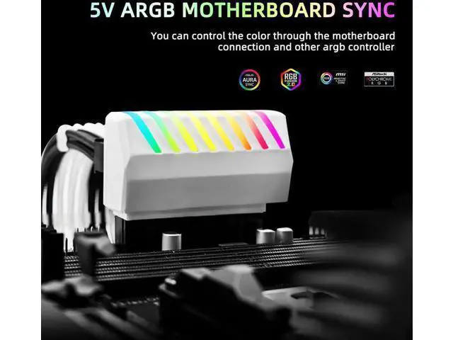 Alt view image 6 of 7 - 90 Degree Right Angle ATX 24Pin Power Adapter with 5V 3Pin RGB Header, ATX Female to Male Motherboard PSU Connector, White