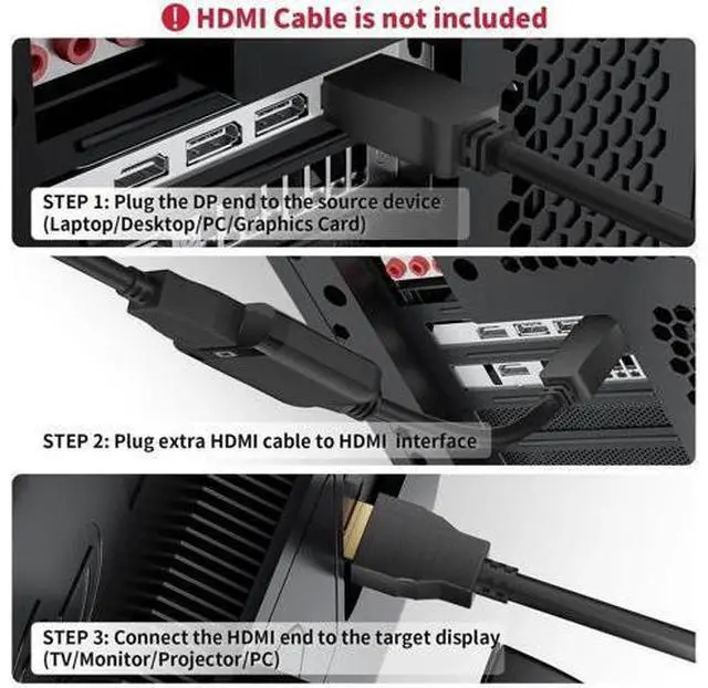 Alt view image 7 of 7 - Active DisplayPort to HDMI Adapter Cable, DP 1.4 to HDMI 2.0 4K Uni-Directional Converter, Male to Female Black, Compatible with Desktop, Monitor, TV, HP, AMD, NVIDIA, Lenovo, Dell