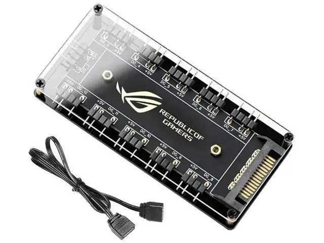 Alt view image 2 of 3 - 10-Port 5V 3Pin ARGB Fan Hub Splitter with SATA Power Input, RGB Lighting Extension Controller Hub for Desktop PC Case Fans