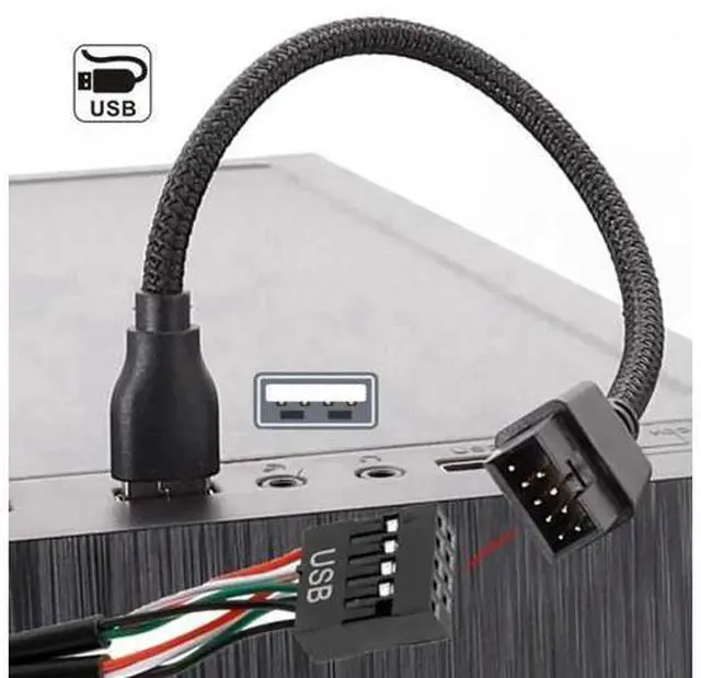 Alt view image 5 of 7 - 20cm Nylon Braided Motherboard 9/10Pin Header Male to USB 2.0 Male External Extension Cable
