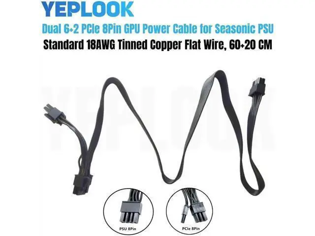 Alt view image 2 of 6 - 18AWG PCIe Dual 8Pin (6+2 Detachable) Modular GPU Power Cable Compatible with Seasonic SS-1050XM2, SS-1250XM2, SS-650KM3, SS-750KM3, SS-850KM3 PSU