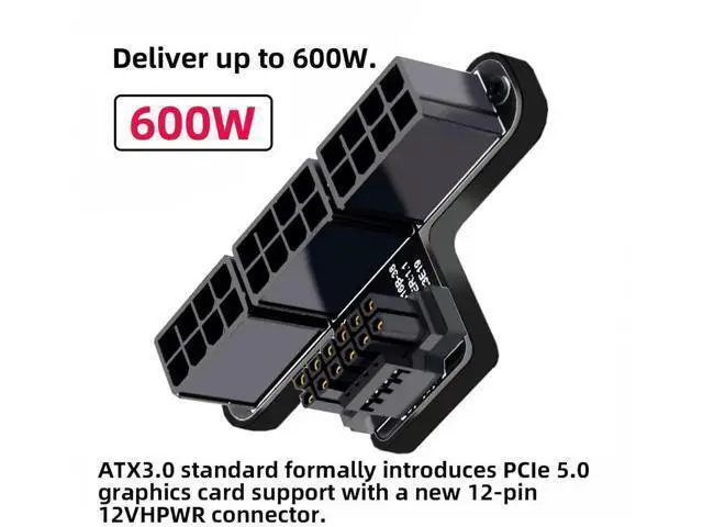 Alt view image 5 of 7 - 90° Up Angled ATX3.0 PCIe5.0 12VHPWR 16Pin to Triple ATX 8Pin Power Adapter, Compatible with RTX 4080 / 5090Ti GPU