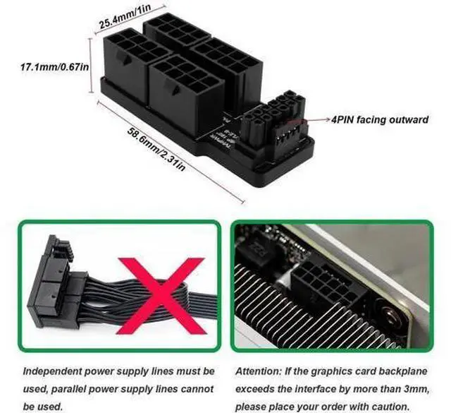 Alt view image 6 of 7 - 180° Angled 12VHPWR 16Pin to 4×8Pin GPU Power Adapter, PCIe 5.0 ATX 3.0 600W Type B Connector for RTX 4090 / 3090Ti