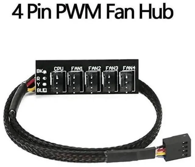 Main image of 15.7 Inch 1 to 5 PWM Fan Hub, Sleeved 3/4 Pin Fan Splitter Adapter for PC Case & CPU Cooling Fans