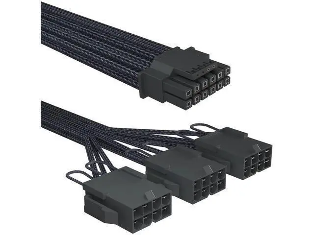Alt view image 2 of 7 - PCIe 5.0 12VHPWR 16Pin(12+4) to 3×8Pin Sleeved GPU Extension Cable, 16AWG for RTX 3090Ti, RTX 4080, RTX 4090