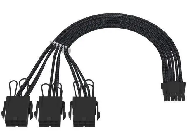 Alt view image 4 of 7 - PCIe 5.0 12VHPWR 16Pin(12+4) to 3×8Pin Sleeved GPU Extension Cable, 16AWG for RTX 3090Ti, RTX 4080, RTX 4090
