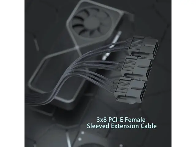 Alt view image 5 of 7 - PCIe 5.0 12VHPWR 16Pin(12+4) to 3×8Pin Sleeved GPU Extension Cable, 16AWG for RTX 3090Ti, RTX 4080, RTX 4090