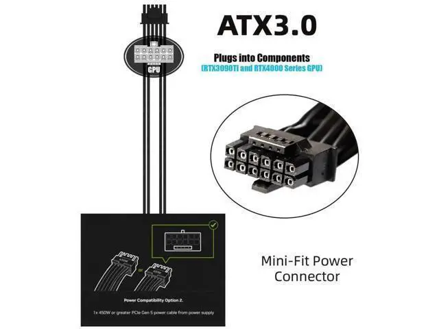Alt view image 6 of 7 - ATX 3.0 PCIe 5.0 12VHPWR 16Pin to 16Pin Modular PSU Cable, 12+4Pin GPU Power Cord for RTX 3080 3090 Ti