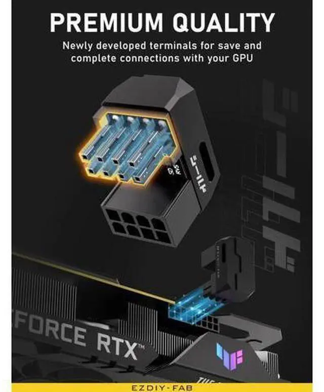 Alt view image 5 of 6 - 1 Pack Black Reverse-Type Shield Series Aluminum 180° U-Turn 8-Pin PCIe GPU Angled Power Adapter