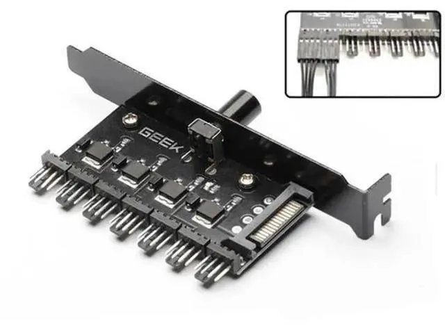 Alt view image 4 of 6 - 7-Way PC Fan Speed Controller Splitter Cable, SATA Powered 3Pin/4Pin PWM Fan Hub for Chassis Radiator Cooling Fans Temperature Regulation