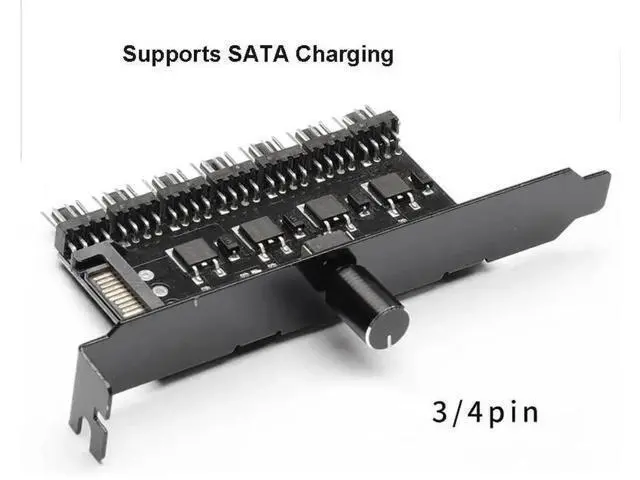 Alt view image 3 of 6 - 7-Way PC Fan Speed Controller Splitter Cable, SATA Powered 3Pin/4Pin PWM Fan Hub for Chassis Radiator Cooling Fans Temperature Regulation