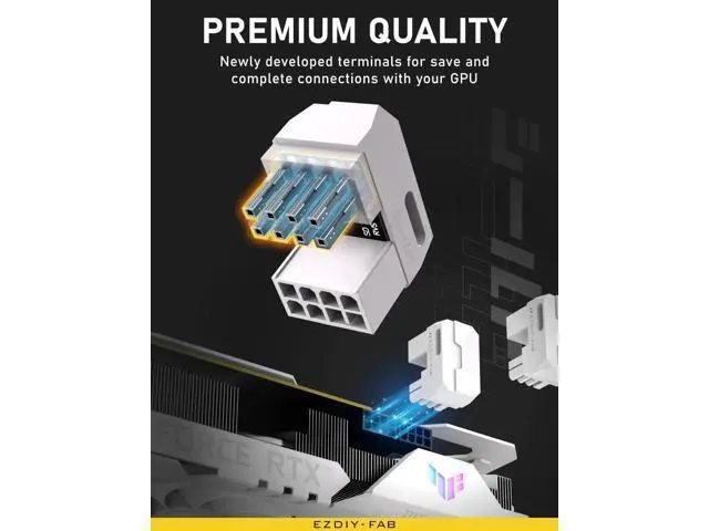 Alt view image 4 of 6 - 1 Pack White Shield Series Aluminum 180° U-Turn 8-Pin PCIe GPU Angled Power Adapter for Standard Graphics Cards
