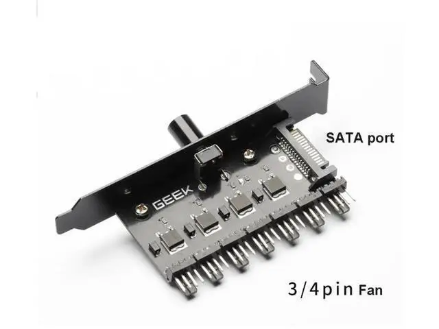 Alt view image 6 of 6 - 7-Way PC Fan Speed Controller Splitter Cable, SATA Powered 3Pin/4Pin PWM Fan Hub for Chassis Radiator Cooling Fans Temperature Regulation