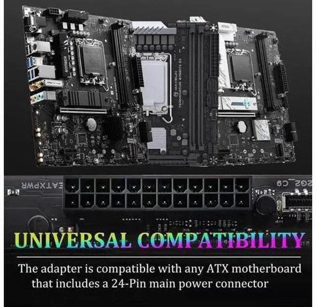 Alt view image 2 of 7 - White 90° Angled ATX 24Pin Motherboard Power Adapter with Integrated 5V 3Pin ARGB Female to Male Extension Port