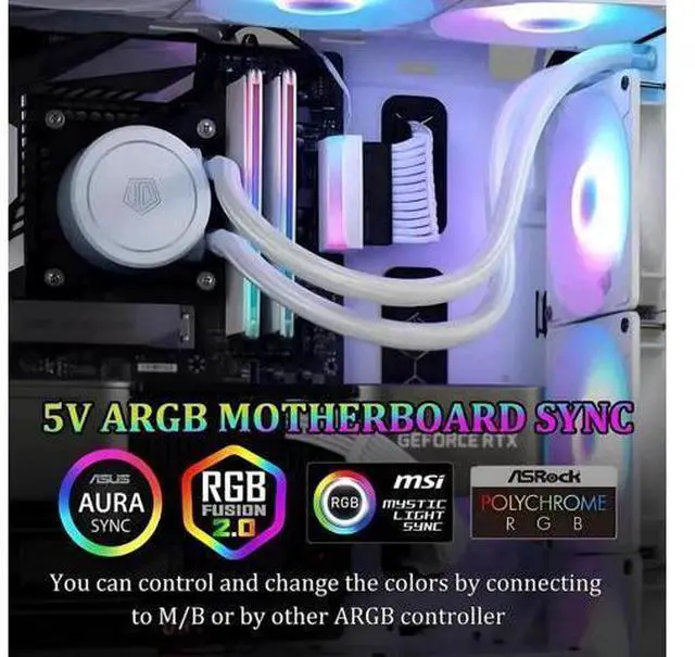Alt view image 6 of 7 - White 90° Angled ATX 24Pin Motherboard Power Adapter with Integrated 5V 3Pin ARGB Female to Male Extension Port