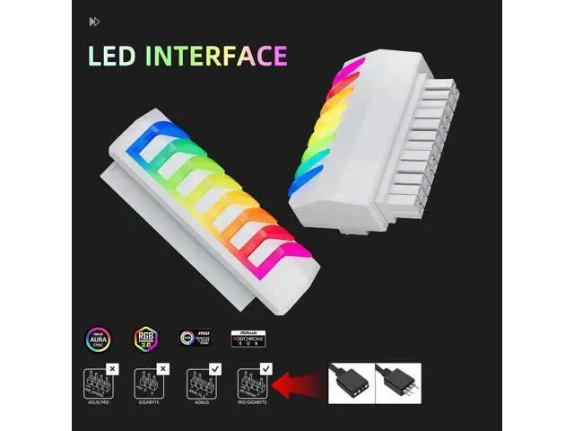 Alt view image 4 of 7 - 90 Degree Right Angle ATX 24Pin Power Adapter with 5V 3Pin RGB Header, ATX Female to Male Motherboard PSU Connector, White