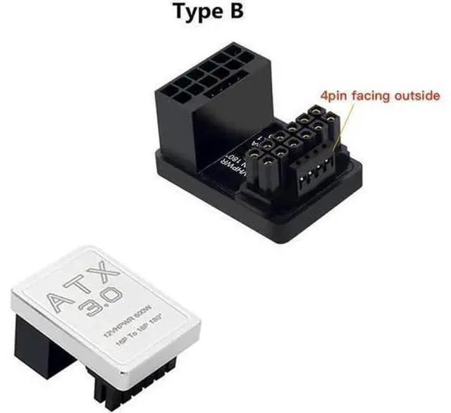 Main image of PCIe 5.0 ATX 3.0 12VHPWR 12+4 16Pin Male to Female 180° Angle Adapter Connector, 600W Type-B Black GPU Power Turn Plug