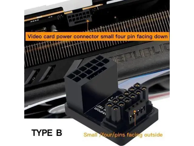 Alt view image 4 of 5 - PCIe 5.0 ATX 3.0 12VHPWR 12+4 16Pin Male to Female 180° Angle Adapter Connector, 600W Type-B Black GPU Power Turn Plug